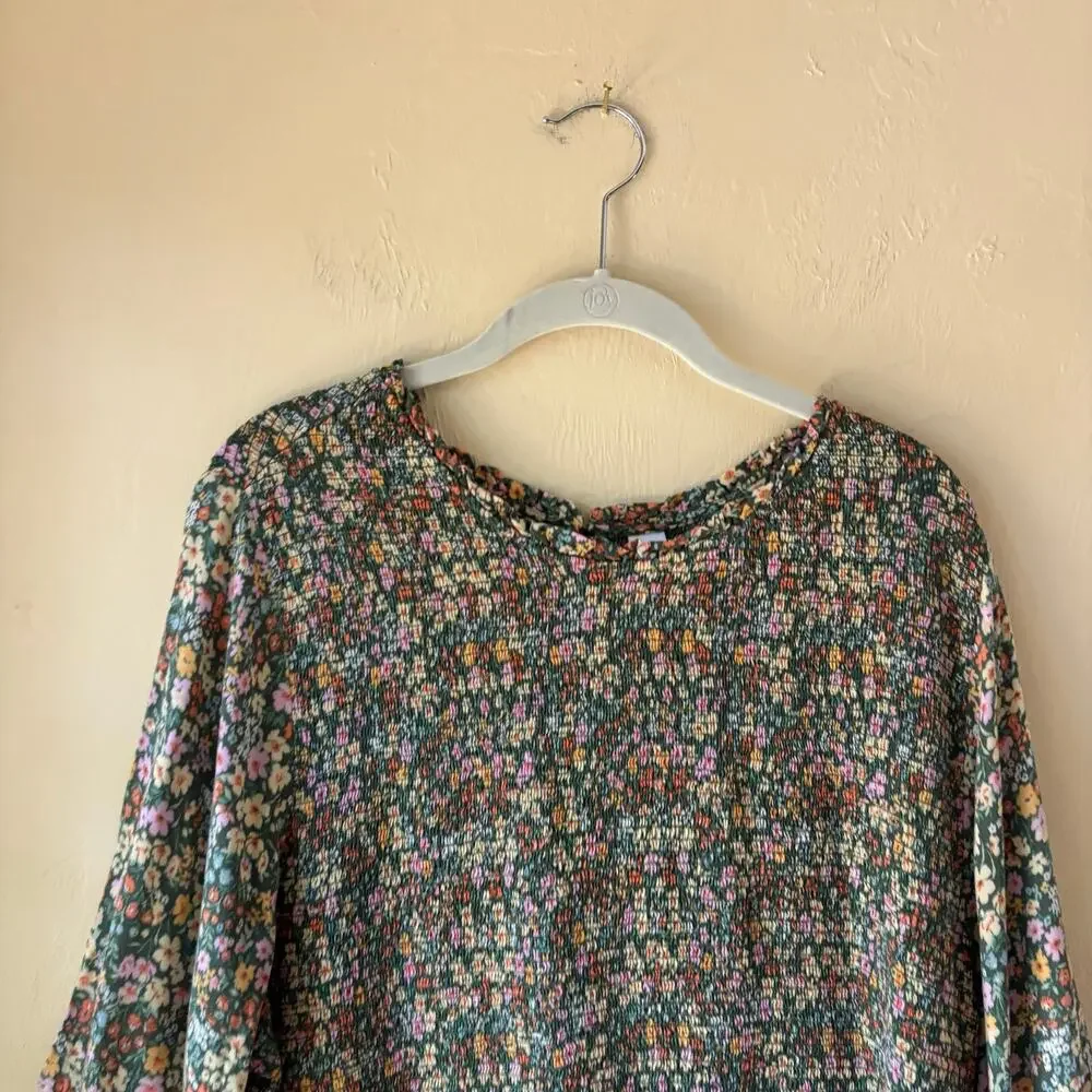 Old Navy Womens XXL Ditsy Floral Smocked Midi Dress Long Sleeve Rayon Boho Multi